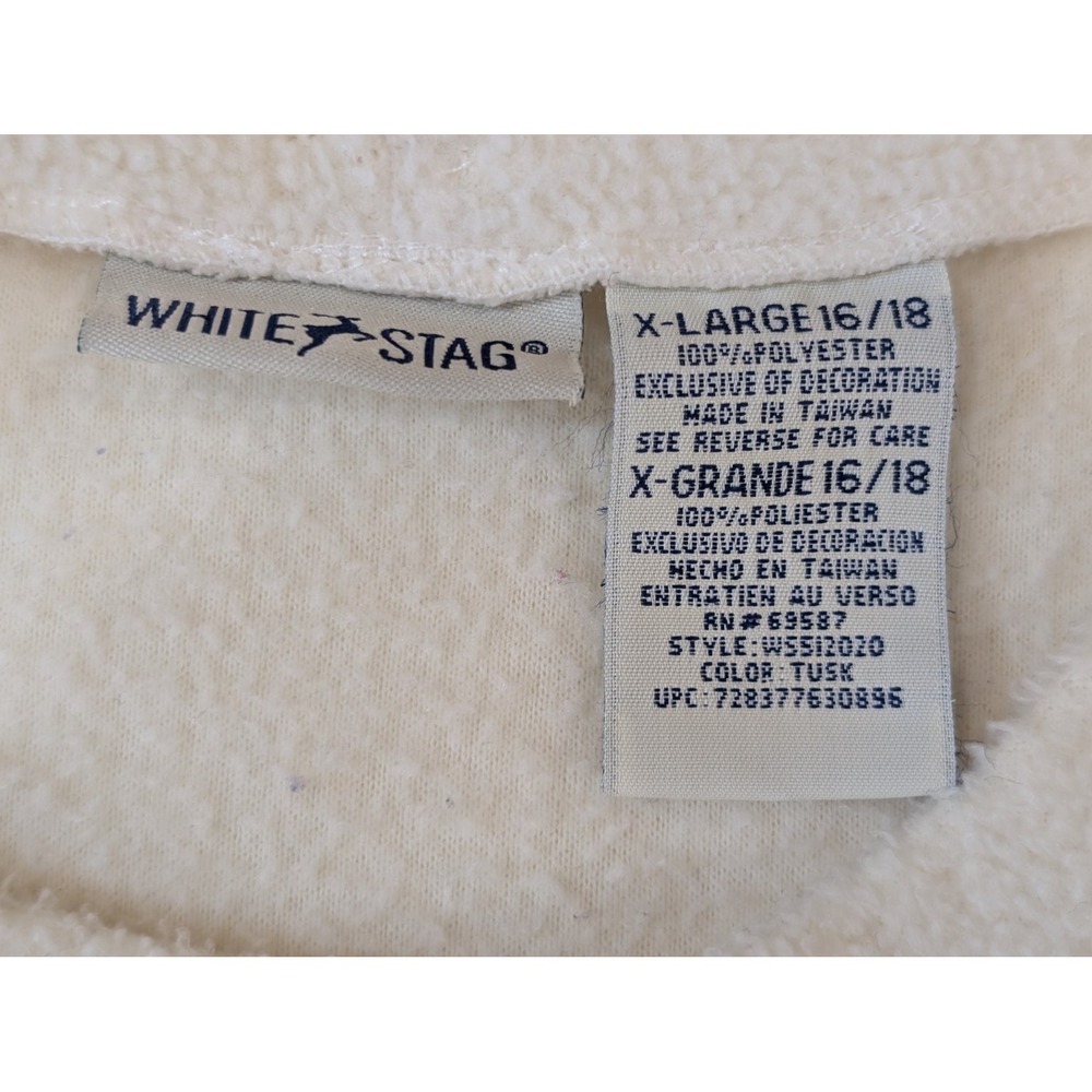 WHITE STAG Cream Fleece Sweatshirt XL‎ 16/18 Santa Tree Moon Embroidered Holiday - Picture 4 of 4